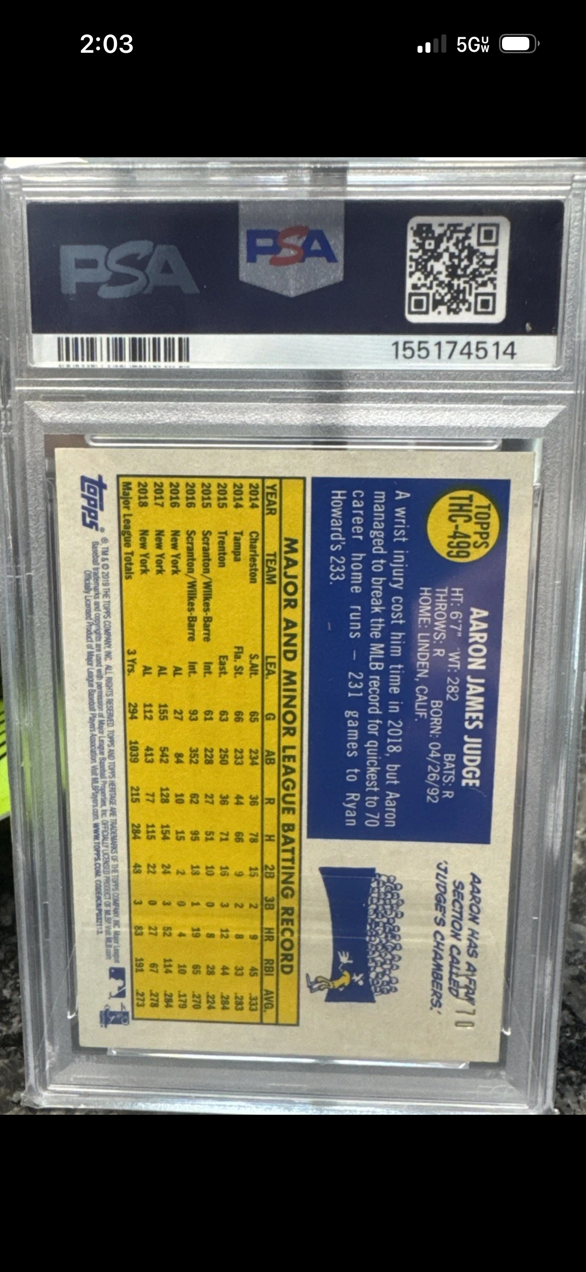 2019 Aaron Judge Black Refractor PSA 9